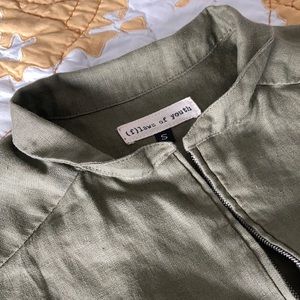 (f)laws of youth oversized linen zip neck pullover, in small olive green